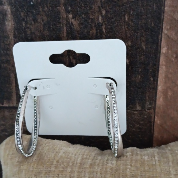 Silver Tone Rhinestone Loop Earrings - Picture 6 of 6